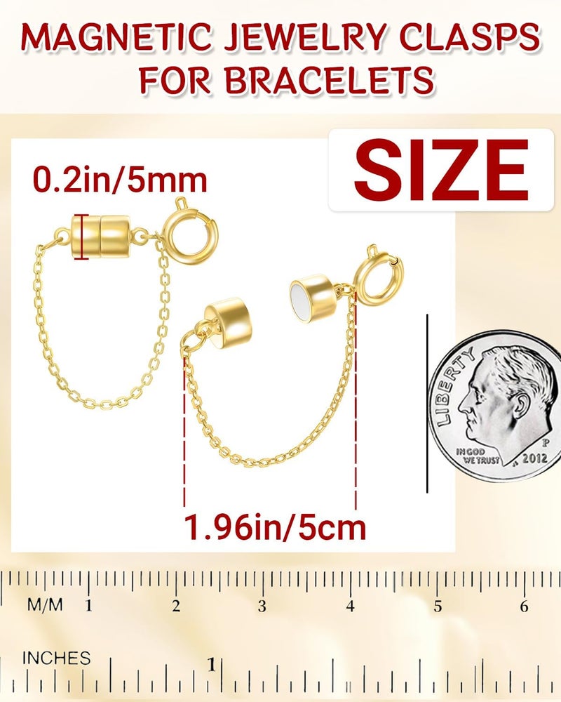 MKCYD 8Pcs Magnetic Bracelet Clasps and Closures with Safety Chain Never Fall Gold Bracelet Extender Converter Magnetic Clasps for Women - Image 2